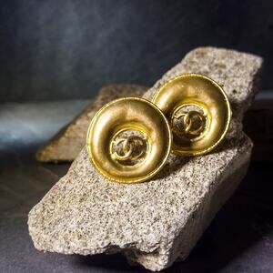 Vintage Chanel Hollow CC Button Earrings